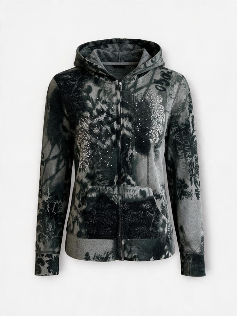 ONQUE CASUAL DISTRESSED GRAPHIC ZIP HOODIE